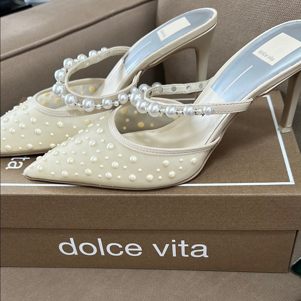 Dolce Vita Women's Cream Pearl Embellished Heels